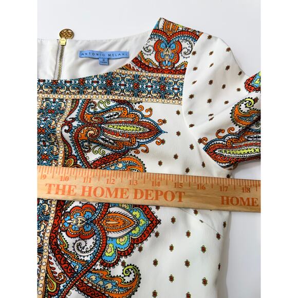 Antonio Melani Paisley Shift Dress Women Size 2 Multicolor Zip Back - Picture 6 of 12